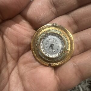 Vintage Fero Feldmann Swiss Pendant Watch Mona Lisa Double Sided Gold Tone